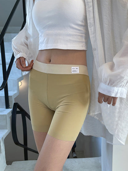 Solid Color Ice Silk Wrap High Waisted Safety Shorts
