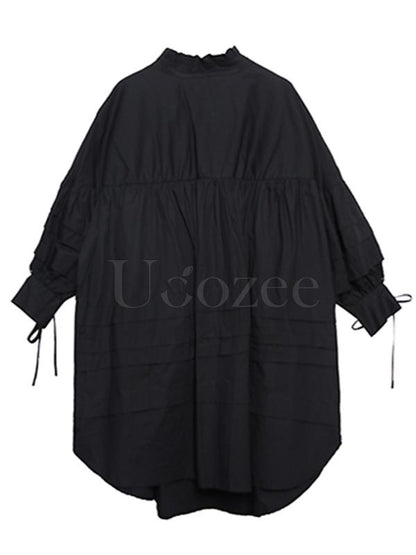 Solid Bowknot Drawstring Falbala Mini Dress