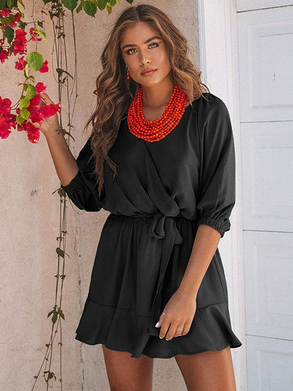 V-neck Casual Bandage Mini Dress