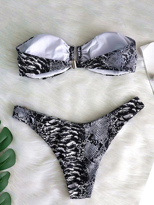 Snake-Print Bandeau Bikini Swimsuit