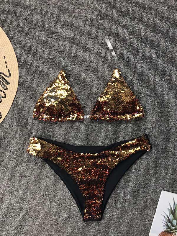 Sequinned Reversible Split Bikini Swimsuit