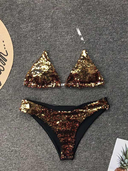 Sequinned Reversible Split Bikini Swimsuit