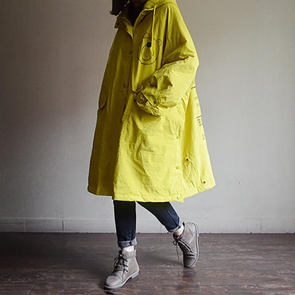 Cartoon Print Hoodies Loose Women Coat