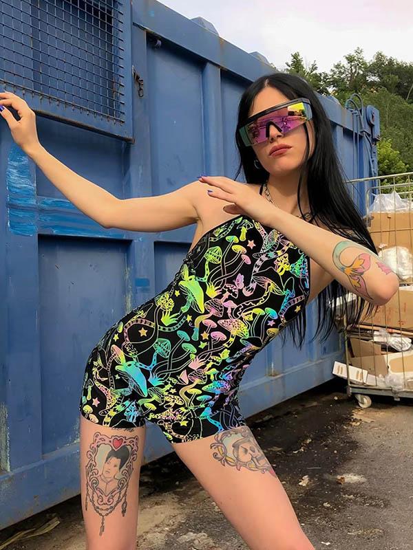 Fashion Floral Printed Backless Bodysuits