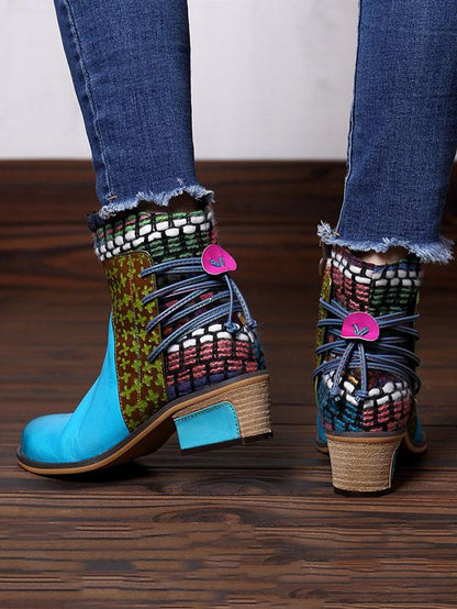 Bohemia Knitting Leather Booties