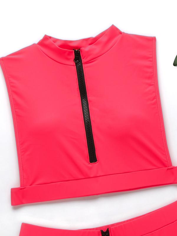 Turtlenecks Zippers Split Bikini Swimsuit