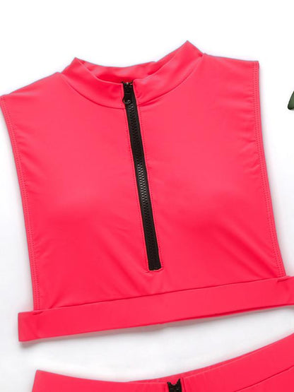 Turtlenecks Zippers Split Bikini Swimsuit