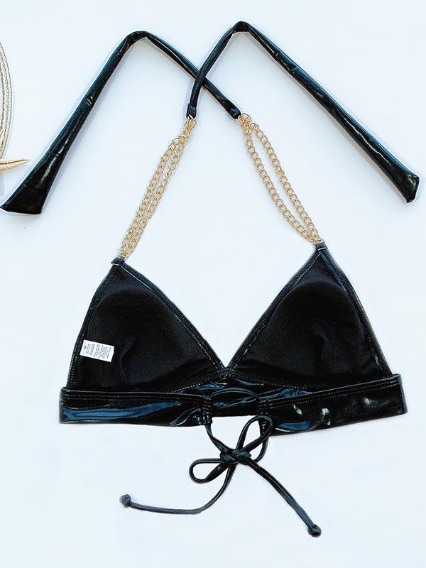 Wet Look Split-Joint Split Bikini Swimsuit