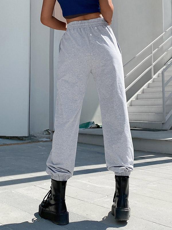 Loose Solid Color High-Waisted Casual Pants Bottoms