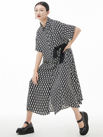 Original Loose Rhombic Printed Midi Shirt Dress