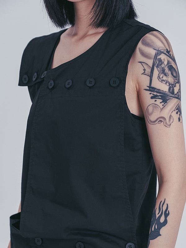 Original Sleeveless Solid Color Split-Joint H-Line Detachable Midi Dress
