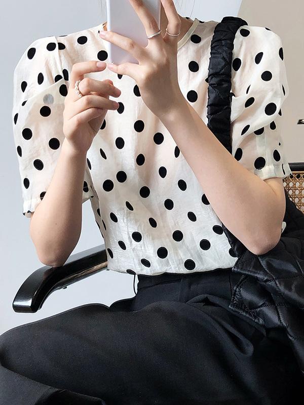 Original Polka-Dot Bishop Sleeve T-Shirts Tops