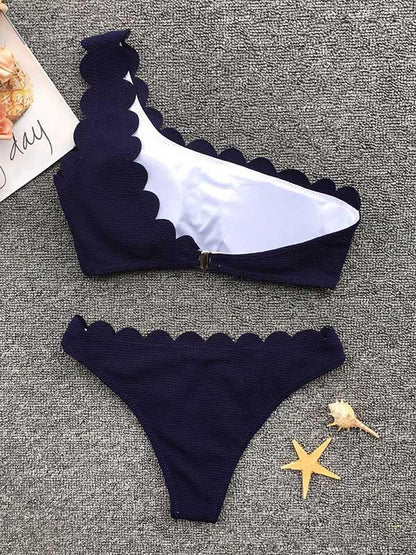 One Shoulder Scalloped Bikini Swimsuit