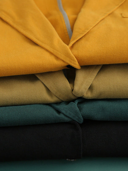 Simple Solid Color Buttoned Notched Collar Batwing Sleeve Outerwear