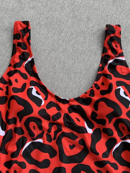Leopard Printed Backless One-piece Swimwear