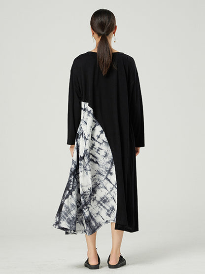 Casual Round-Neck Asymmetric Long Sleeves Midi Dress