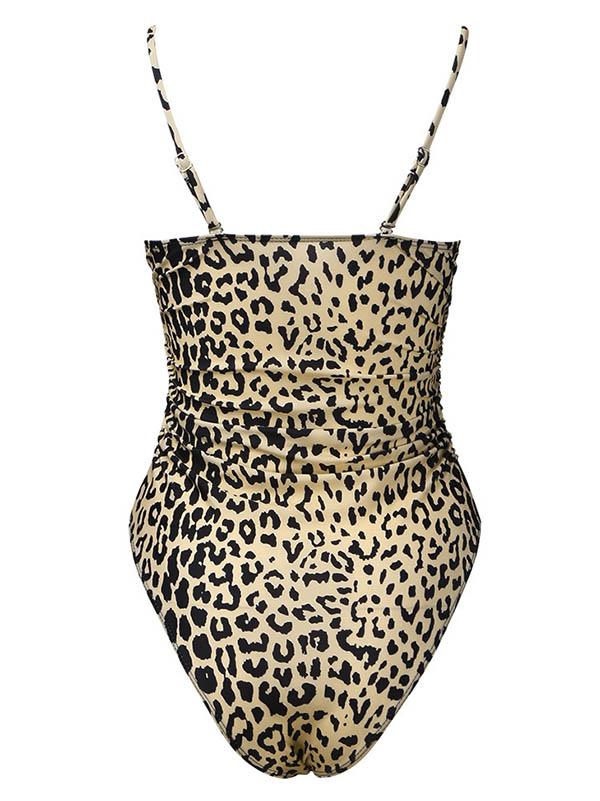 Gathered Spaghetti-Neck One-Piece Swimwear