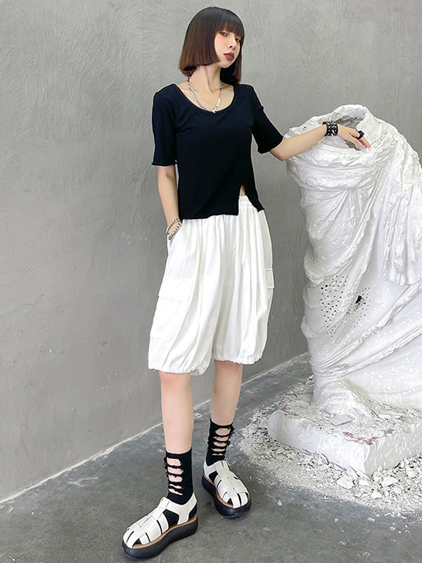 Stylish Loose Elastics High Waisted With Pocket Short Knickerbockers
