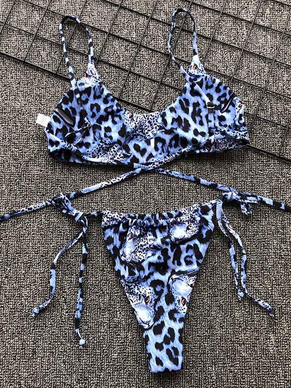 Sexy Lace Up Leopard Bikini Swimsuit