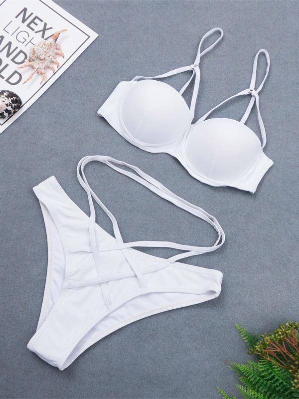 White Lace-Up Bikini Swimsuit