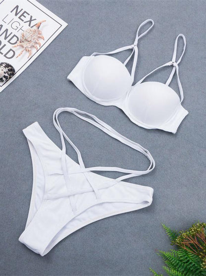 White Lace-Up Bikini Swimsuit
