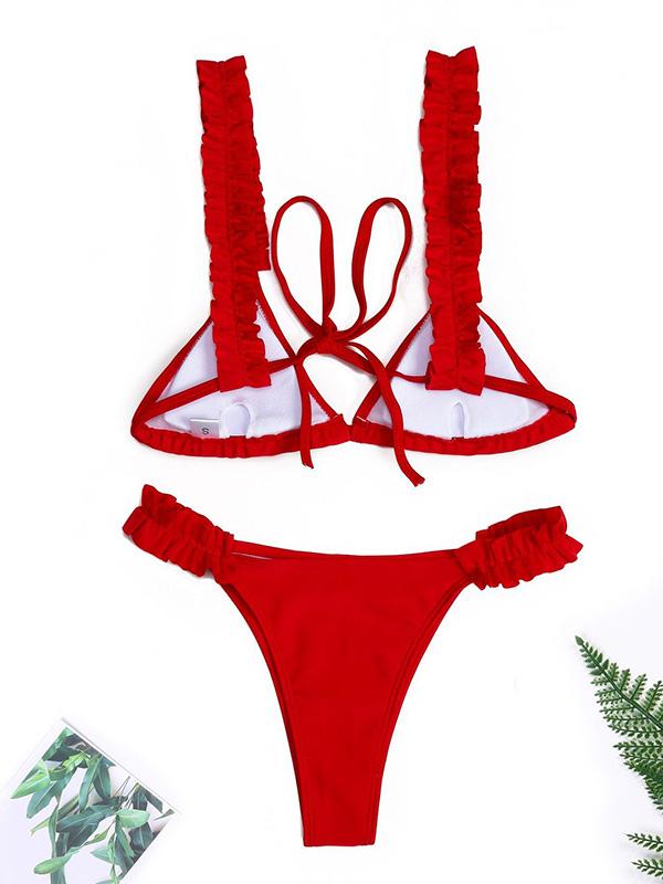 Sexy Falbala Plain Bikini