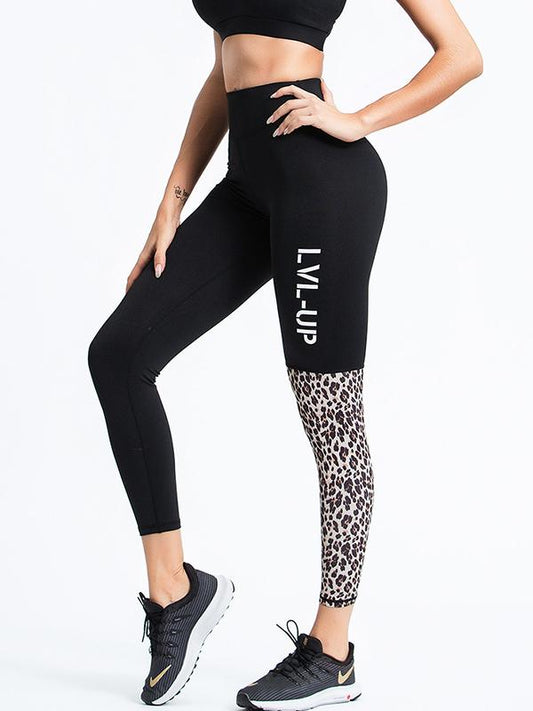 Wrap Contract Color Leopard Printed Letters Yoga Bottoms