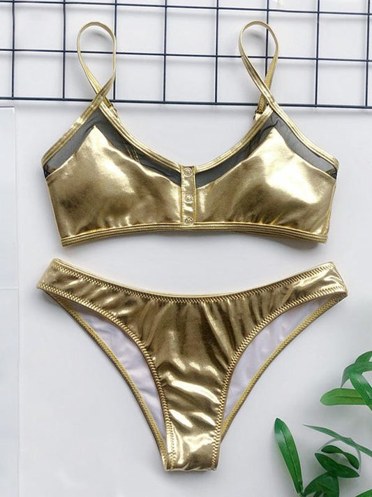 Split-Joint Mesh Yarn Split Type Bikini Swimsuit