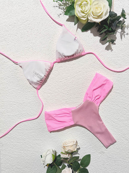 Triangle Split-Joint Bandage Ribbed Bikini Swimwear