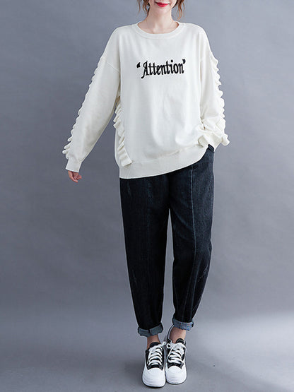 Simple Solid Color Letter Print Embroidered Sweatshirt Top