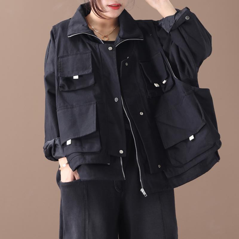 Buykud Casual Pure Color Loose Zipper Jacket
