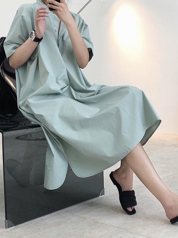 Original Solid Round-Neck Shirt Dress