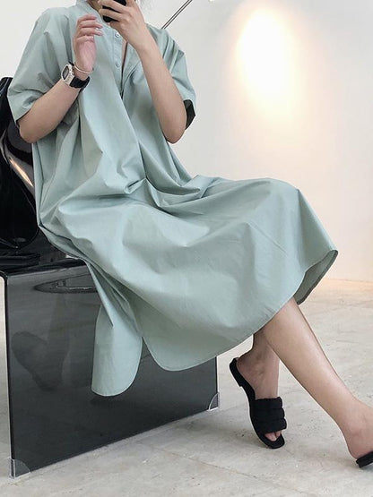 Original Solid Round-Neck Shirt Dress