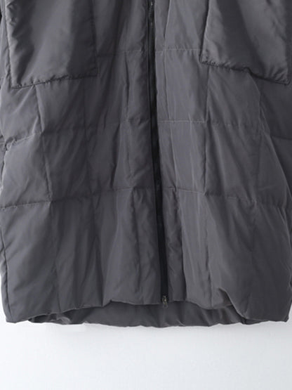Simple White Duck Down Over Knee Solid Color Zipper Hooded Down Wear Coat