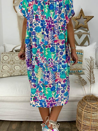 Tasseled V-neck Printed Mini Dress