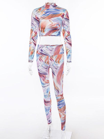 Mock Neck Long Sleeve Tees And Leggings Suits