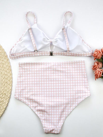 High Waisted Knotted Hollow Bikini Swimsuit