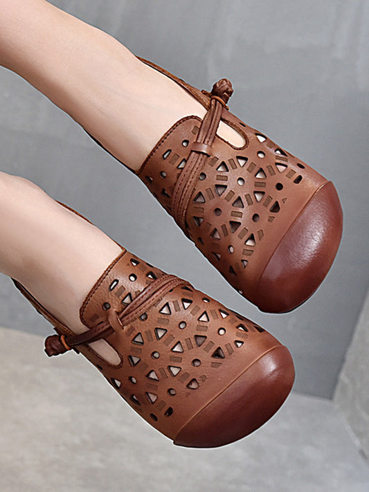 Leisure Fashionflat Hollow Flat Heel Leather Shoes