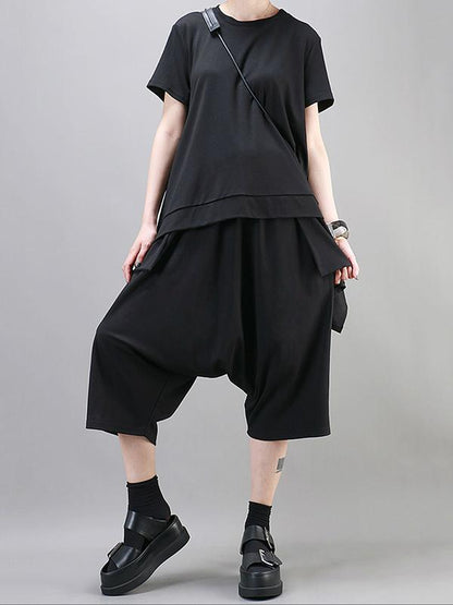 Simple Black Large Pockets Harem Pants
