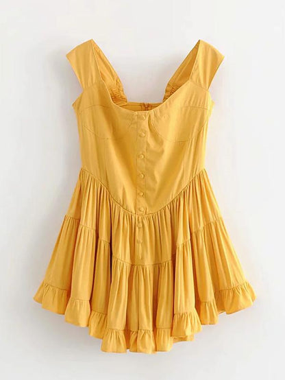 Fashion Solid Strap Bohemia Mini Dress