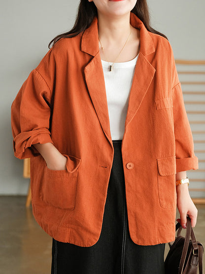 Simple Solid Color Notched Collar Batwing Sleeve Outerwear