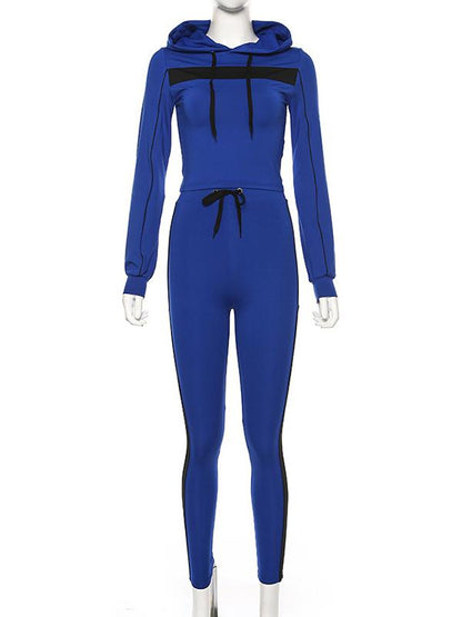 Mesh Split-Joint Drawstring Hoodies&Leggings Sports Suits