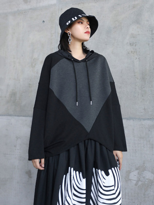 Casual Hooded Drawstring Split-Joint Hoodies&Sweatshirt Tops