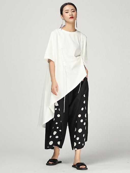 Retro Irregular Cotton Long T-shirt
