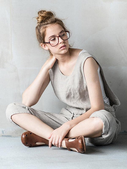 Simple Gray Sleeveless Round-neck Jumpsuits