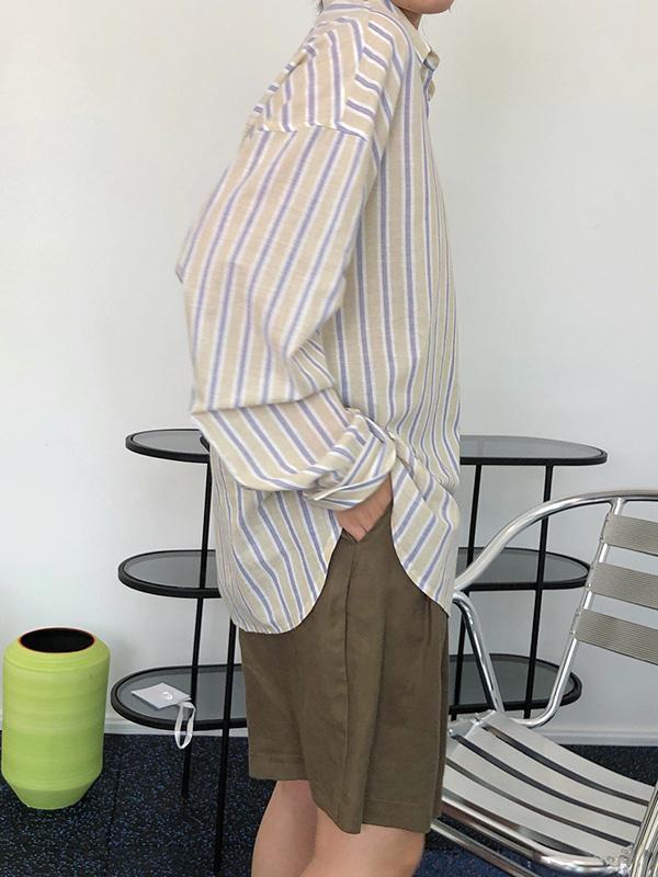 Original Striped Lapel Blouses&Shirts Tops