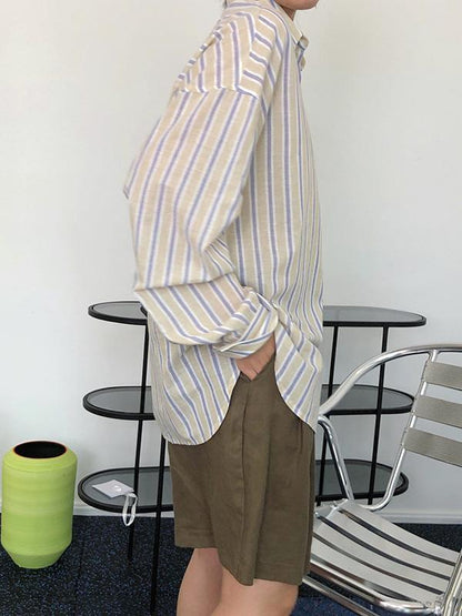 Original Striped Lapel Blouses&Shirts Tops