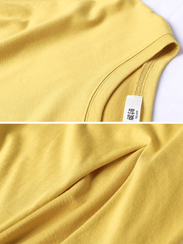 Simple Casual Loose 5 Colors Split-Side Round-Neck Short Sleeves T-Shirt Tops