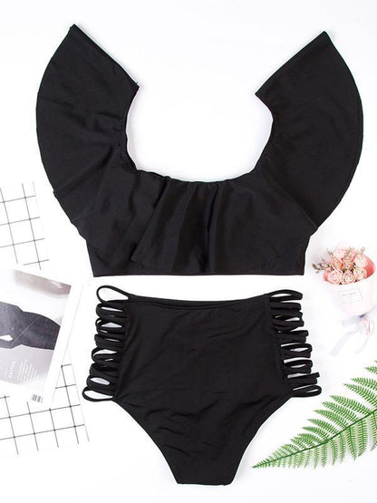 Off-the-shoulder Hollow Bottom Bikinis Swimwear