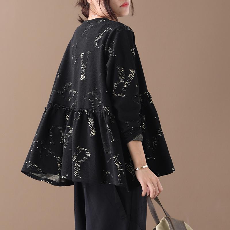 Buykud Agaric Lace Pleated Long Sleeve Loose Blouse